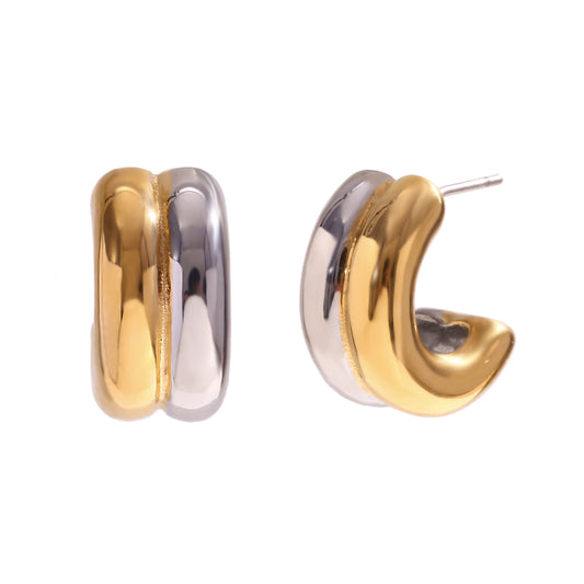 Pendientes de Aro Forma de C en Acero Inoxidable 304 Chapados en Oro de 18k