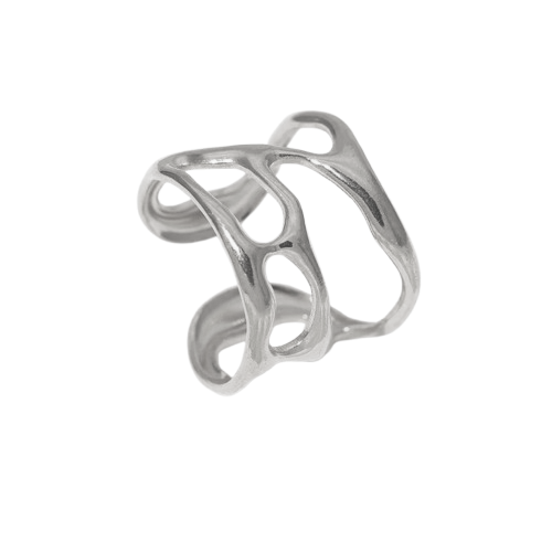 Anillo Casual Abierto en Acero Inoxidable 304 – Diseño Abstracto Plateado