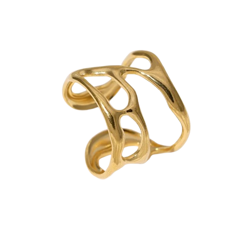 Anillo Casual Abierto en Acero Inoxidable 304 – Diseño Abstracto Dorado