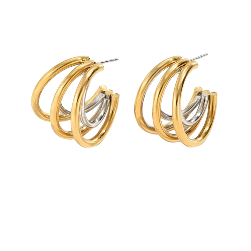 Pendientes Clásicos en tres Capas | Acero Inoxidable 304 y Titanio Chapado en Oro 18K