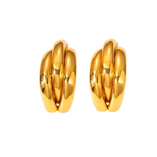Pendientes Retro Geométricos de Gota – Acero Titanio Dorado, Estilo Minimalista