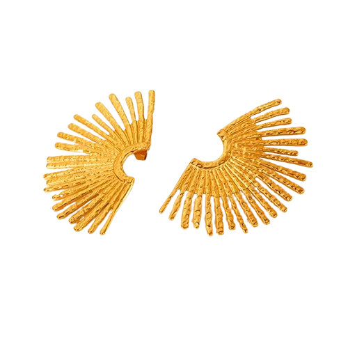 Pendientes de Sol Estilo Retro – Diseño Abanico en Acero Inoxidable Dorado 18K