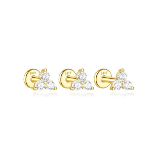 Set 3 Piercings de Oreja en Plata de Ley .925 – Flor