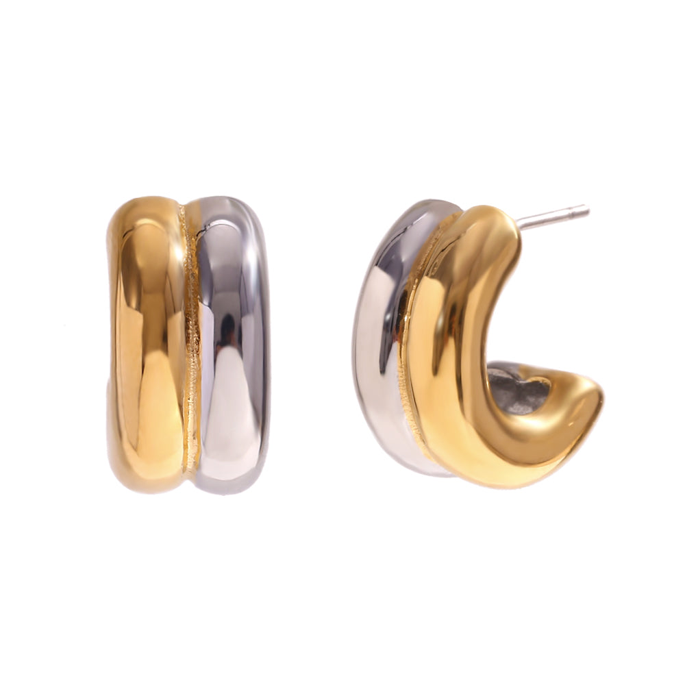 Pendientes de Aro Forma de C en Acero Inoxidable 304 Chapados en Oro de 18k