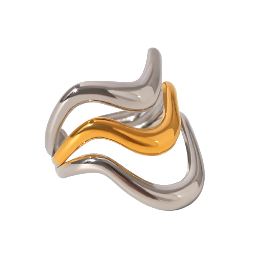 Anillo Estilo Curvas Bicolor Acero inoxidable