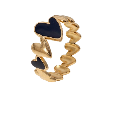 Anillo Corazones Negros - Dorado